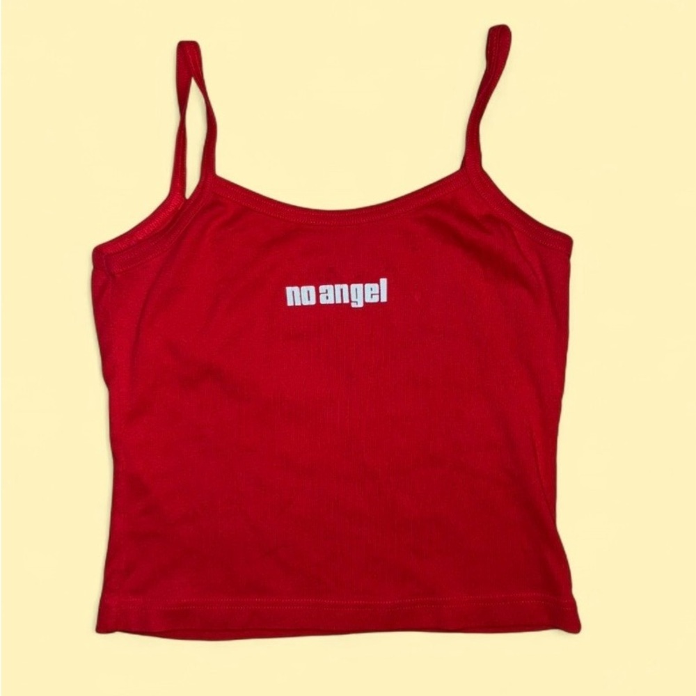 No Angel Graphic Tank Top Red Spaghetti Strap Y2K Baby Tee